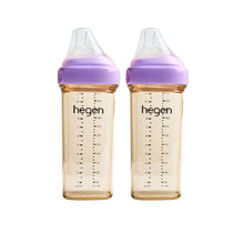 Load image into Gallery viewer, HEGEN PCTO™ 330ML/11OZ FEEDING BOTTLE PPSU, 2-Pack PURPLE with 2x Fast Flow Teats (6 months and beyond)